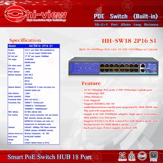 Hi-view Smart PoE Switch HUB 18 port รุ่น HH-SW18 2P16 S1