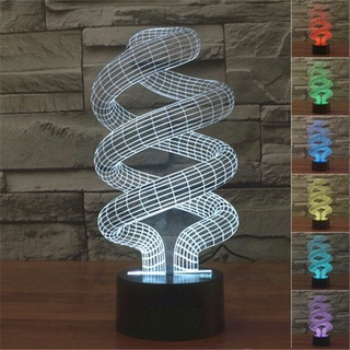 โคมไฟตั้งโต๊ะ LED แบบเกลียว 3D ประหยัดพลังงาน ไล่โทนสี 7 สี ชาร์จ USB