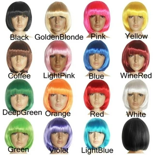 มิฮัน ขายร้อนบ๊อบวิกผมสั้นฮาโลวีนใยสังเคราะห์พรรค14สีเครื่องแต่งกายตรง/หลากสี