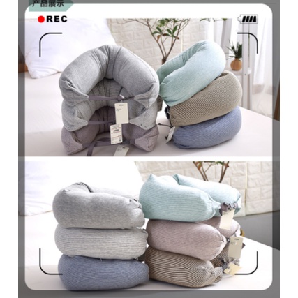 MUJI สไตล์ U เดินทางหมอนรองคอสำนักงานนอนคว่ำหมอนผ้าฝ้าย 100% ล้างทำความสะอาดได้