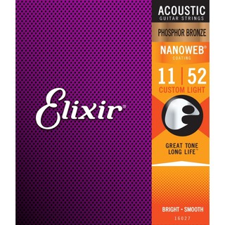 สายกีต้าร์โปร่งเคลือบ Elixir รุ่น Nanoweb Phosphor Bronze เบอร์ 11 ของแท้ 100% ทนทาน