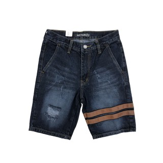 Shorts Mens MidnightBlue กางเกงยีนส์ขาสั้นมิดไนท์บลูฟอกแต่งขาด แถบน้ำตาล งานตัดเย็บอย่างดีรับชำระปลายทาง Size 28-36