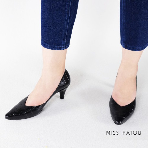 &lt;สีดำ&gt; MISS PATOU (1P866) รองเท้าคัชชูหนังลายในตัว