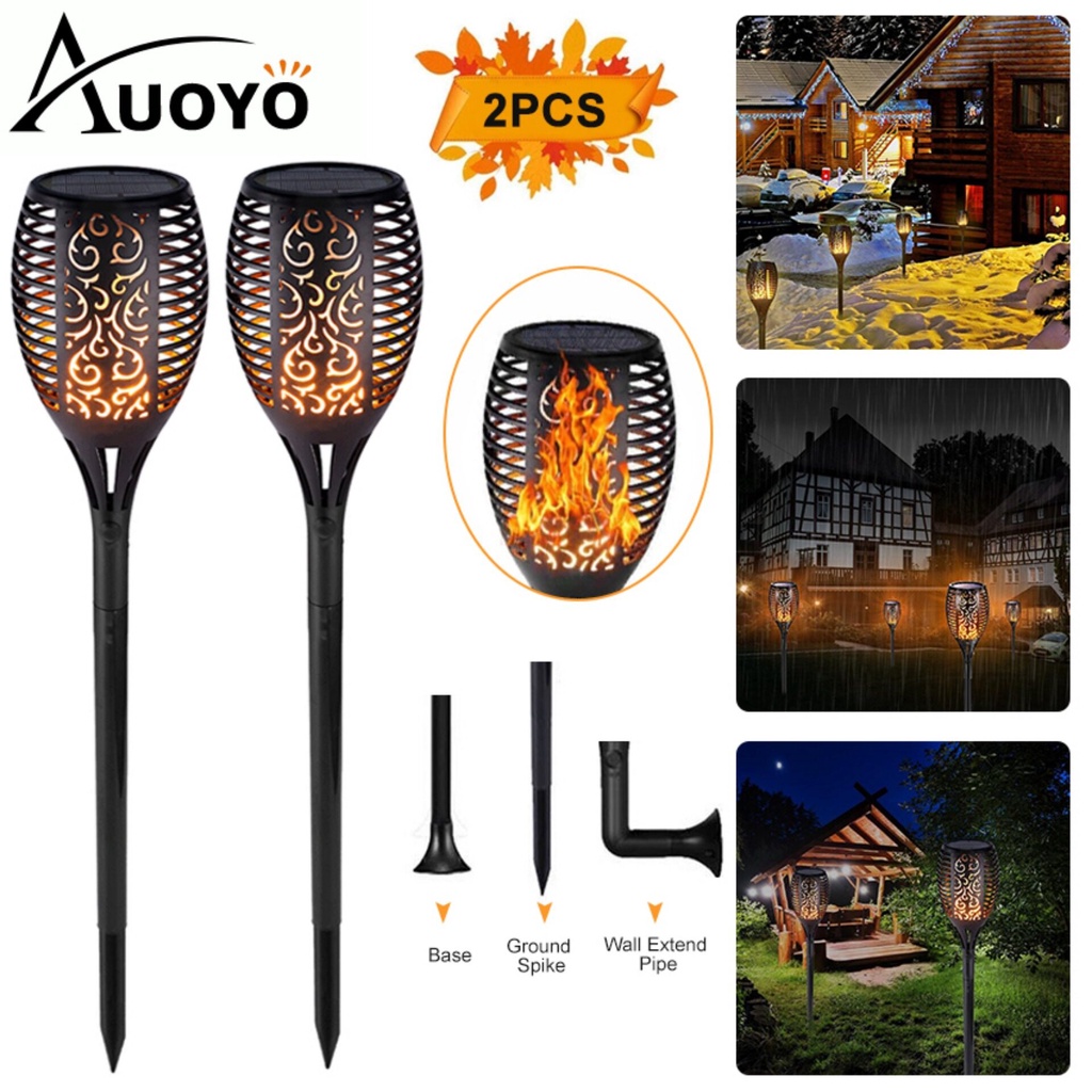 Auoyo 96 LED Solar Lights Outdoor Lighting Upgraded Landscape Decoration Lighting Waterproof Solar Torch Light Solar&amp;USB