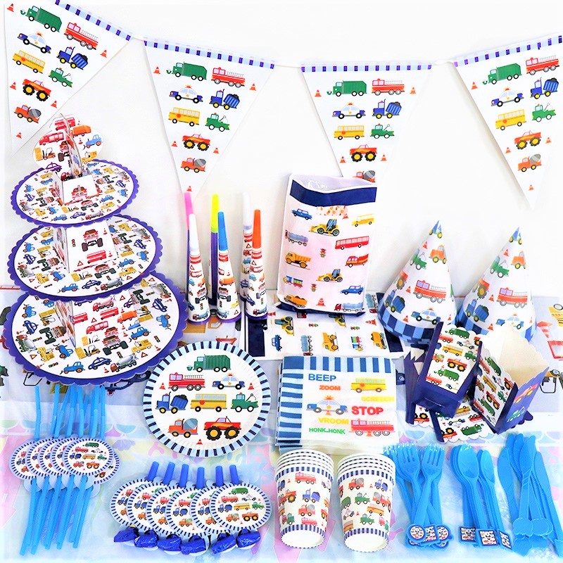 เซ็ทปาร์ตี้วันเกิด รถ รถตำรวจ จาน แก้วกระดาษ ทิชชู่ Vehicle Car Birthday Party Disposable Paper Plate Cup Napkin