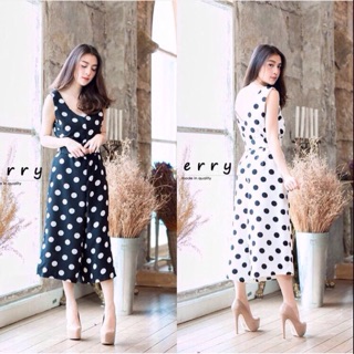 พร้อมส่งวันพุธ  New !!!! Polka dot Dress with belt ✨Detail✨ : เดรสแขนกุดตัวยาว ทรงสวยๆ มาพร้อมเข็มขั