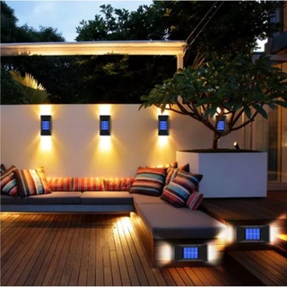 6 Led ไฟติดผนังโซล่า Solar Light Outdoor โคมไฟกันน้ำ ไฟอัตโนมัติ Sensor ไฟถนนโซล่าเซล Step Stairs ไฟตกแต่งสวน for ไฟโซล่