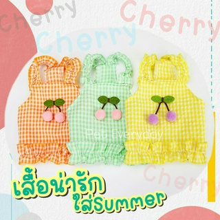 New! เสื้อเชอร์รี่ เสื้อสัตว์เลี้ยง ชุดเดรสSummer เสื้อแมว ชุดน้องหมา เสื้อผ้าลินิน