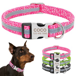 Reflective Personalized Dog Collar Custom Engraved Nylon Collar &amp; ID Name Tag