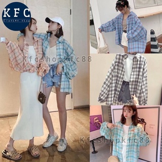 🌟KFC🌟เสื้อเชิ้ตลายสก็อต วินเทจ สีสันสดใส #8668