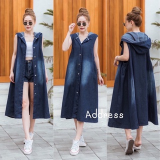 🌈🌿🌺🌸💙🇰🇷Jeans Hood Sleeveless Maxi Dress