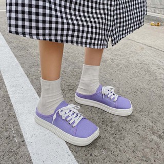 OhblablaShoes  พร้อมส่ง รองเท้าผ้าใบ ทรงเปิดส้น  สี PURPLE