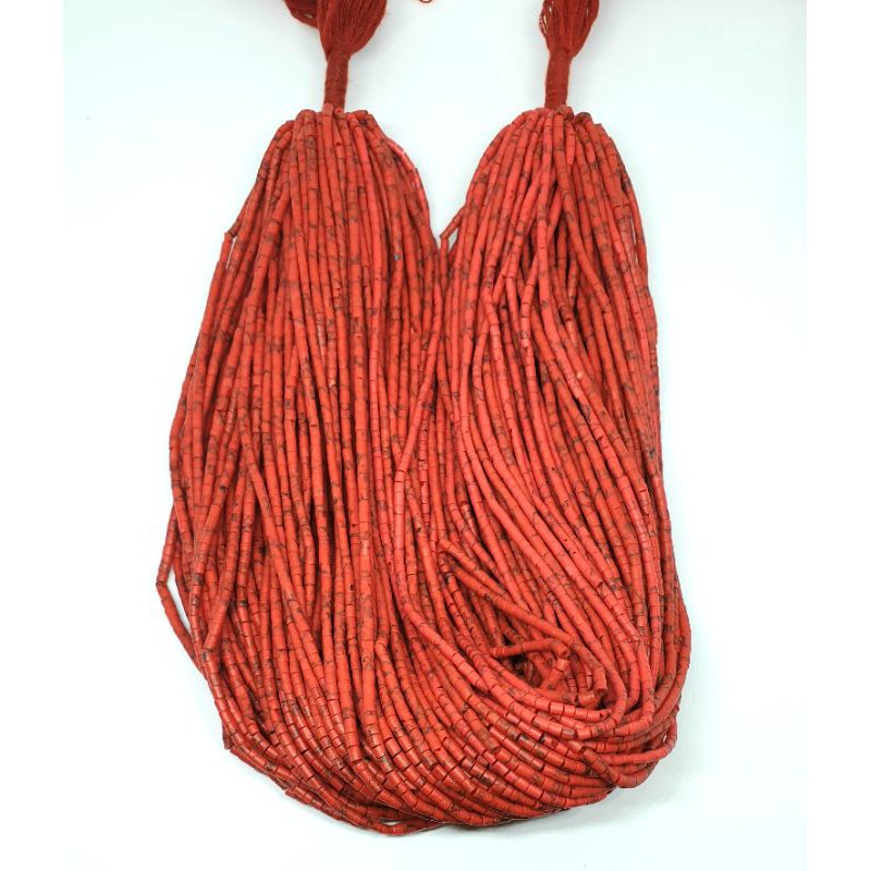 หินฮาวไลท์ สีแดง 1 เส้น อะไหล่ร้อยเครื่องประดับ Red Howlite Tiny Seed Beads Heishi