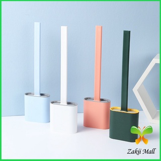 Zakii Mall แปรงขัดส้วมแบบ ""หัวซิลิโคน"" แปรงขัดห้องน้ำ พร้อมฐานตั้งเก็บ Silicone toilet brush