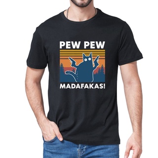 เสื้อยืดแขนสั้น พิมพ์ลายกราฟฟิค Pew Madafakas Cat สไตล์ฮาราจูกุ แฟชั่นวินเทจ สําหรับผู้ชายS-5XL