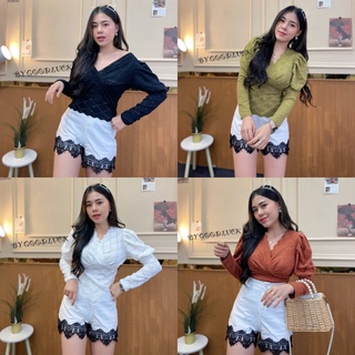 🌈MesubShop🌈 เสื้อแขนยาวผ้าฉลุ แขนยาว❤️💚งานฮิตมากจ้า สวยแซ่บๆมาก❤️💚ไหล่ยกเล็กน้อย หรูสุด ‼️ รุ่น มอเตอร์ไซค์ C502C