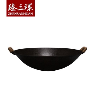 ○ZhenSanHuan Handmade Cast Iron wok No Coating No painting Healthy Long Lasting