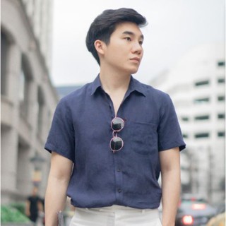 Kim&amp;Co. เสื้อผ้าผู้ชาย เสื้อเชิ้ตแขนสั้น 100% LINEN รุ่น KCM003 มี 4 สี คือ สีน้ำเงิน สีขาว สีเบจ และ สีฟ้า