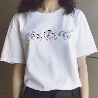 101 Dalmatians เสื้อยืดลําลองสําหรับสตรีแขนสั้นคอกลมขนาดพลัสขนาดพลัส