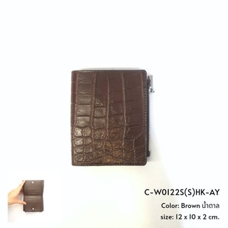 Prang Crocodile Leather Short Bi-fold HK Zipped Wallet กระเป๋าสตางค์ สองพับสั้นซิปหนังท้องจระเข้ ทรงHK C-W0122S(S)HK-AY