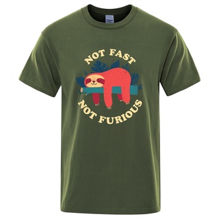เสื้อยืดลําลอง แขนสั้น พิมพ์ลายการ์ตูน Not Fast Not Furious สไตล์สตรีท แฟชั่นฤดูร้อน สําหรับผู้ชาย