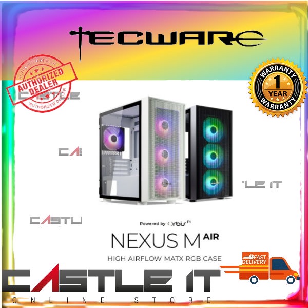 Tecware NEXUS AIR M TG BLACK WHITE ARGB 4 เคสพัดลมระบายความร้อน สําหรับเล่นเกม