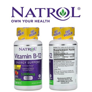 Natrol, Vitamin B-12, Fast Dissolve, Maximum Strength, Strawberry, 5,000 mcg, 100 Tablets