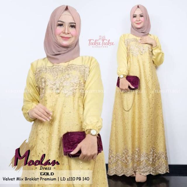 Moulan DRESS GAMIS BRUKAT TILE PREMIUM MIX VELVET ORI BY TUKU TUKU SIZE ONE SIZE LD 110 FIT XL