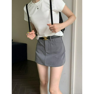 65239 กระโปรงทรงเอ เอวสูง เข้ารูป สีเทา
