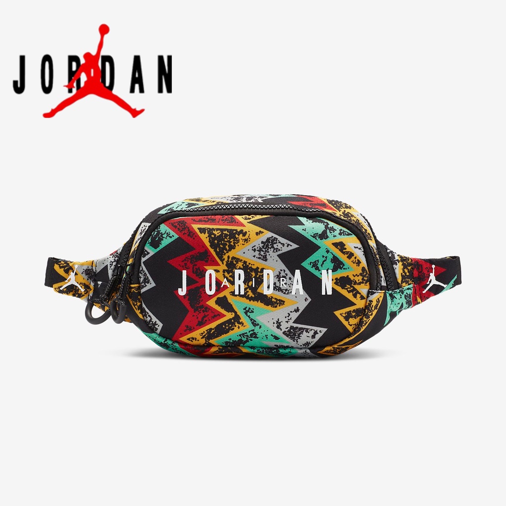 JORDAN [lowest price] characteristic waist bag, chest bag, color neutral cross type two-layer waist bag, black shoulder belt waist bag