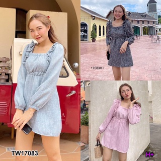 SS17083 Dress เดรสแขนยาวแต่งระบายไหล่