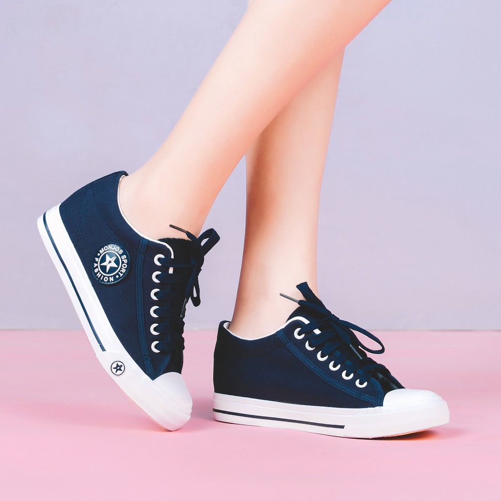 รองเท้า ผ้าใบแฟชั่นเกาหลี รองเท้าผู้หญิง สีน้ำเงิน 9107 - NAVY เดรส