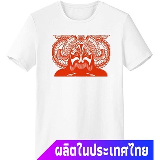 แขนสั้นcrew neckโอเปร่าปักกิ่ง หน้ากาก องค์ประกอบจีน Peking Opera Facial Head Red Paper-Cut T-Shirt Workwear Pocket Shor