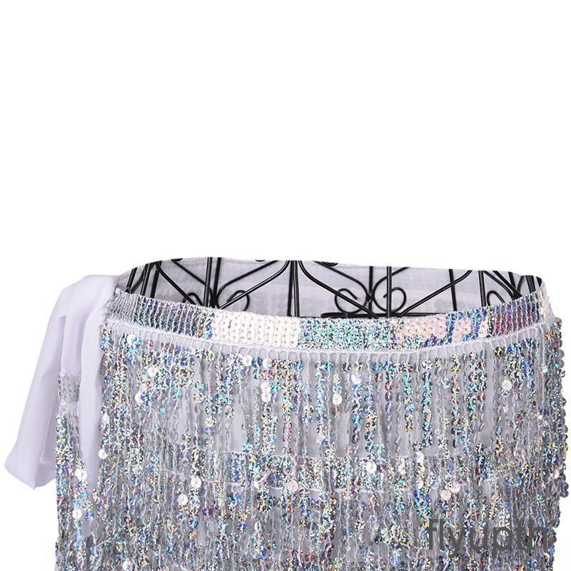 New Belly Dance Costume Hip Scarf Belt Sequin Tassel Triangle Scarf Wrap Skirt - Foto 5