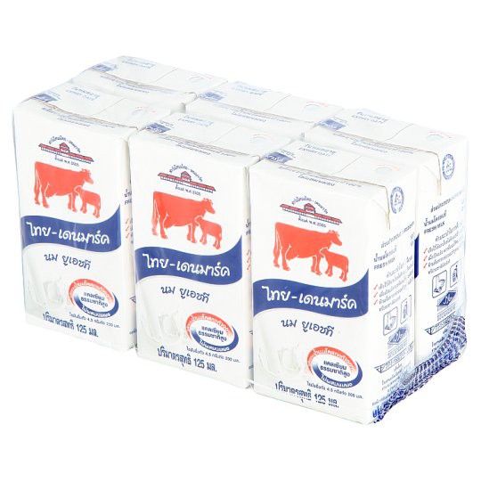 🔥ยอดนิยม!! ไทย-เดนมาร์ค นมยูเอชที รสจืด 125มล. x 6 กล่อง Thai-Danish UHT milk plain flavor 125ml x 6pcs