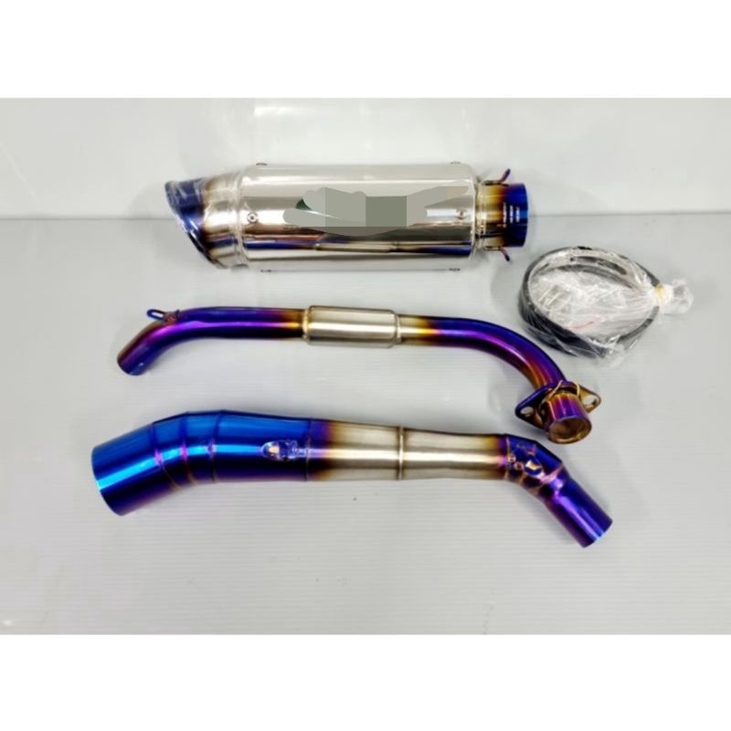 Sale!!! คอท่อสแตนเลส MSX/MSX-SF/Demon 125 สีไทเท พร้อมปลายท่อ C Project สีไทเท ปลายโค้ง เงาทั้งใบ เส