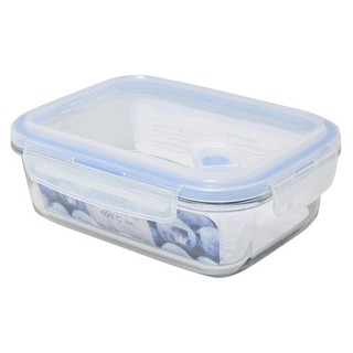 ✨ขายดี✨ ดับเบิ้ลล็อค กล่องอาหารแก้วเหลี่ยม ยางน้ำเงิน ขนาด 1,250 มล. DOUBLE LOCK Square Glass Lunch Box with Blue Rubber