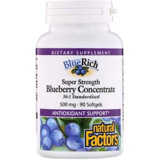 Natural Factors BlueRich, Super Strength, Blueberry Concentrate, 500 mg, 90 Softgels