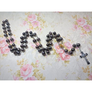 #1 สายประคำคาทอลิก มุกกราไฟท์ ฺ14 มม. Graphite Pearl  Catholic Rosary 14 mm.