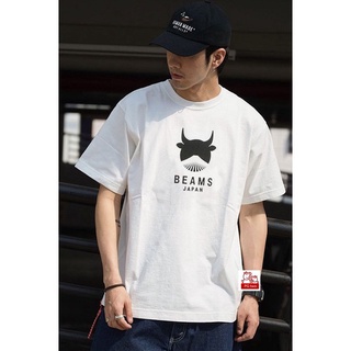 Beams เสื้อยืดแขนสั้น ผ้าฝ้าย พิมพ์ลายหัวกระทิง ภูเขาไฟฟูจิ แฟชั่นฤดูร้อน สําหรับผู้ชาย และผู้หญิง