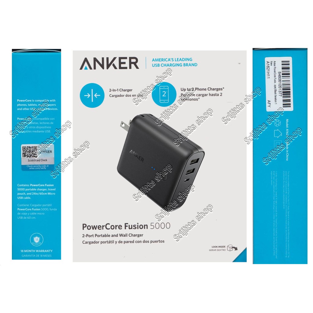 Anker PowerCore Fusion 5000 mAh 2 in 1 Power Bank Adapter Builtin Plug