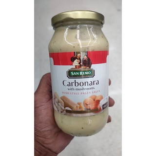 คาโบนาร่า ซานรีโม พาสต้าซอส 480กรัม Carbonara San Remo Pasta Suaces 480g ซอสมีส่วนผสมของชีสและครีมชีส จึงมีรสเปรี้ยว Car