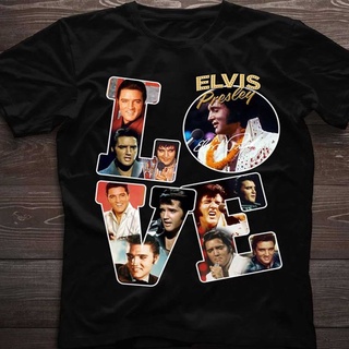 เสื้อยืดวงดนตรีเสื้อยืดสีขาวเสื้อยืดคอกลม ผ้าฝ้าย ลาย Elvis Presley สไตล์เรโทร สําหรับผู้ชาย และผู้หญิงS-4XLall size