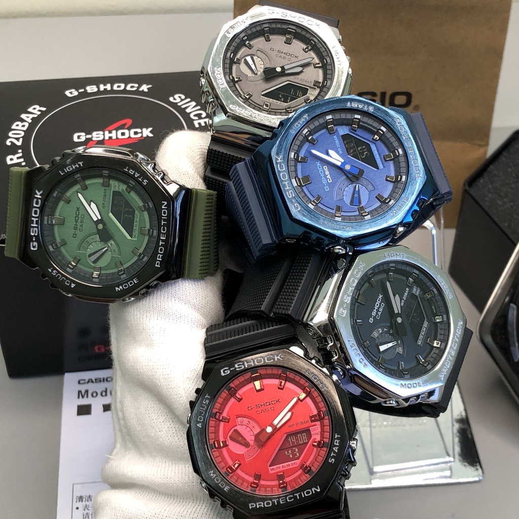 G//shock GM-2100 เหล็ก GM2100 สีเขียว GM-2100 สีเขียว 2100 Autolight กีฬานาฬิกาเรซิ่นสายนาฬิกา f857