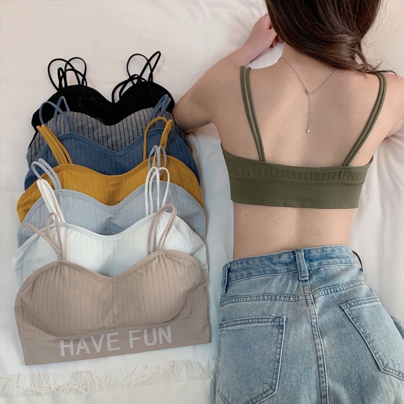 สินค้าพร้อมส่งจากไทย LadyCloset Shop (N616) สปอร์ตบราครอปท็อปสั้น สายคู่ เส้นเ