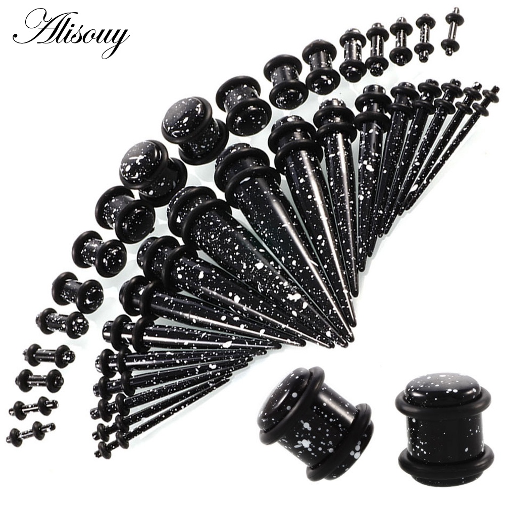 Alisouy อุปกรณ์เจาะและประดับหู 36 ชิ้น รวมขนาด 14G-00G กะ spotting speckled acrylic สำหรับ expanders