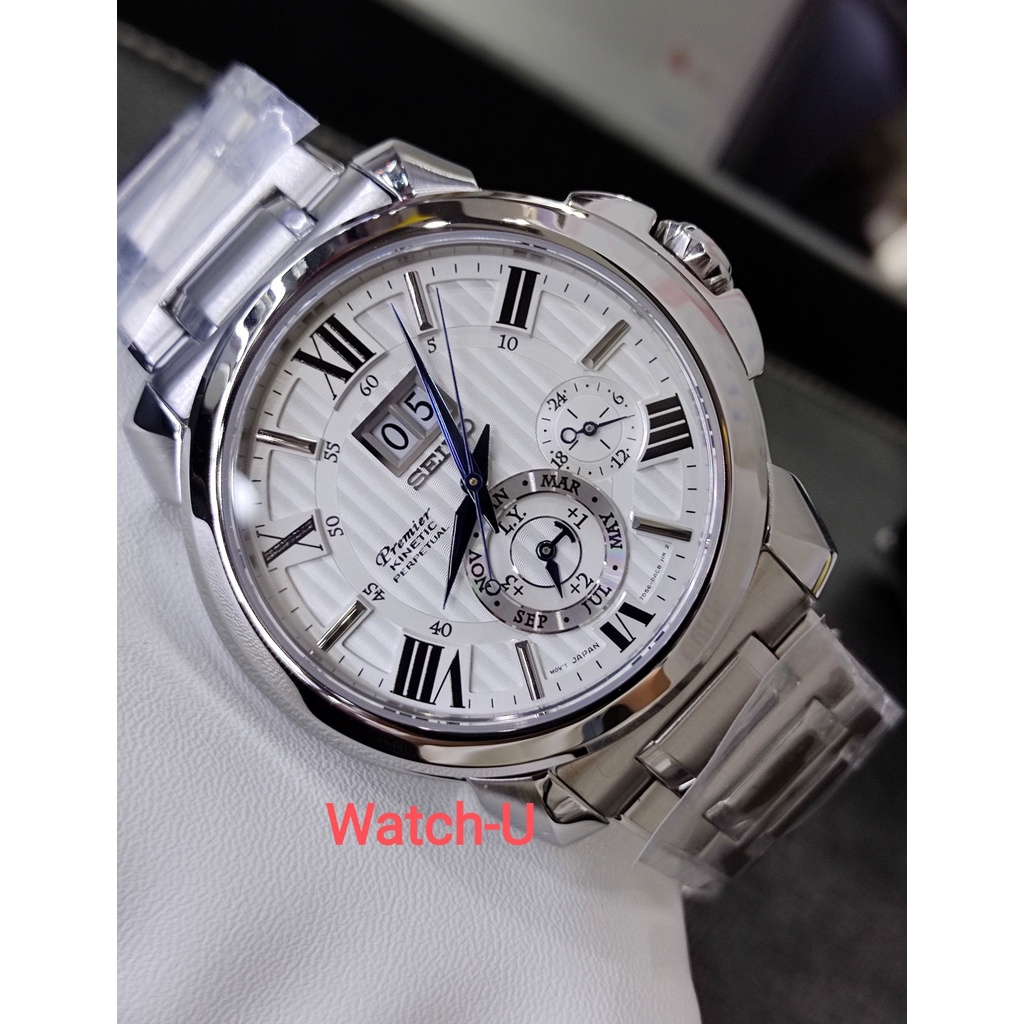 นาฬิกาข้อมือผู้ชาย SEIKO Premier Kinetic Perpetual Calendar หน้าสีขาว รุ่น SNP139P1 SNP139P SNP139