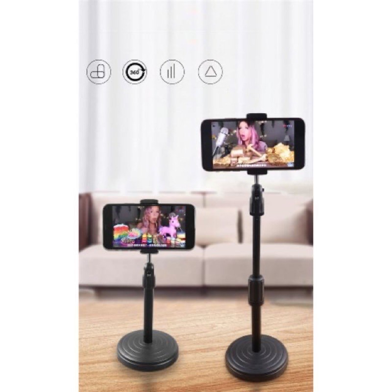 ที่หนีบโทรศัพท์ ตั้งโต๊ะ ใส่มือถือทุกรุ่น ม้วนได้360องศา ขาปรับสูงได้38cm