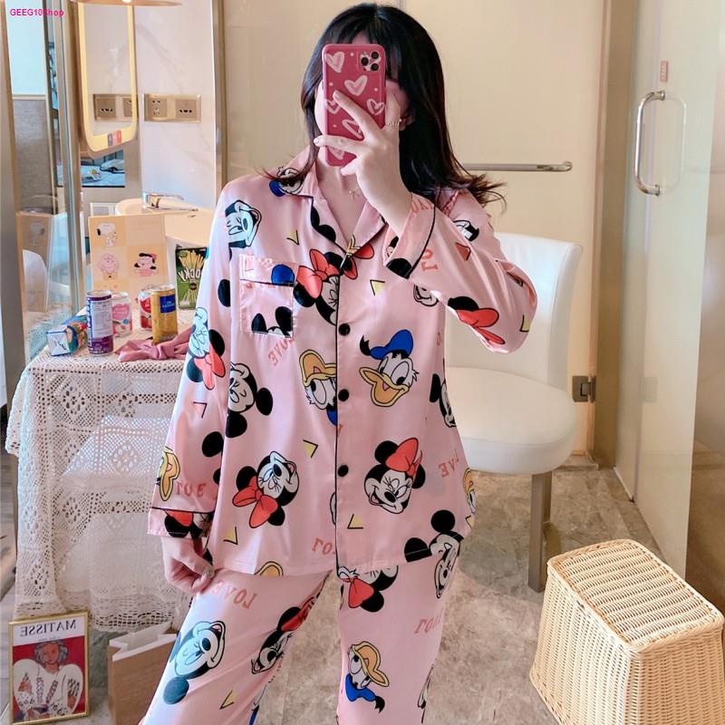 [พร้อมส่ง] ชุดนอนซาติน ชุดนอนแฟชั่น ชุดนอนแขนยาวขายาว ผ้าซาติน พิมพ์ลาย ...