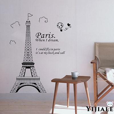 Paris Eiffel Tower Wall Art Stickers Decal Vinyl Decor Home Mural Quote Room
